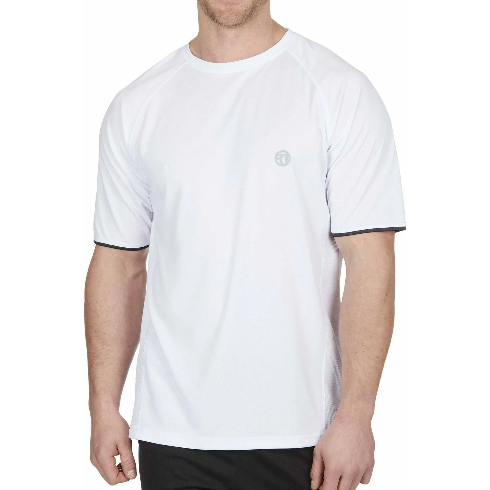 Red Tag Activewear Short Sleeve Mens Running Top - White DoubleLayeredCollar Perfect Fit Wear