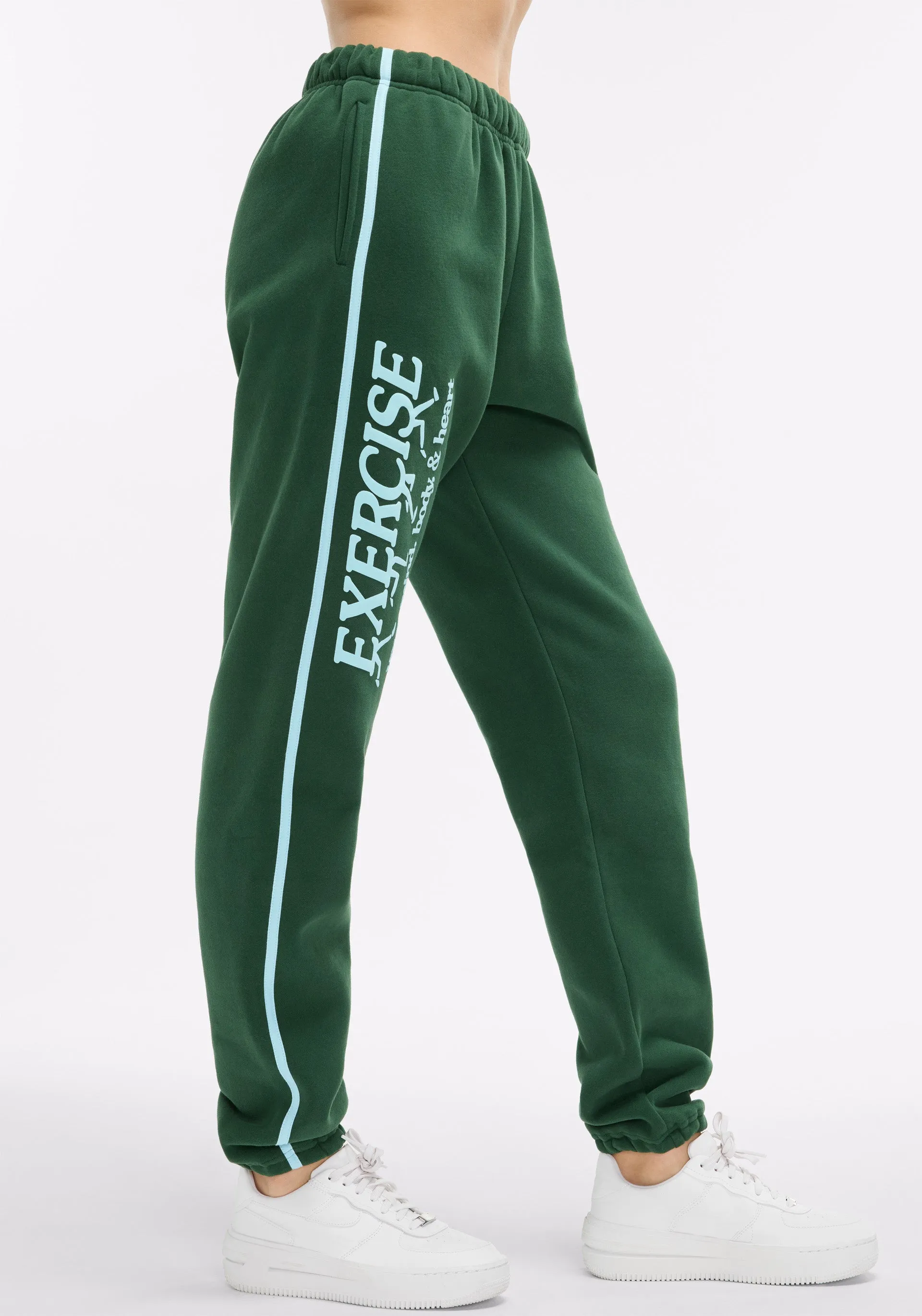Exercise Your Mind, Body & Heart Sweatpants Body Contour Hidden Zip Pockets