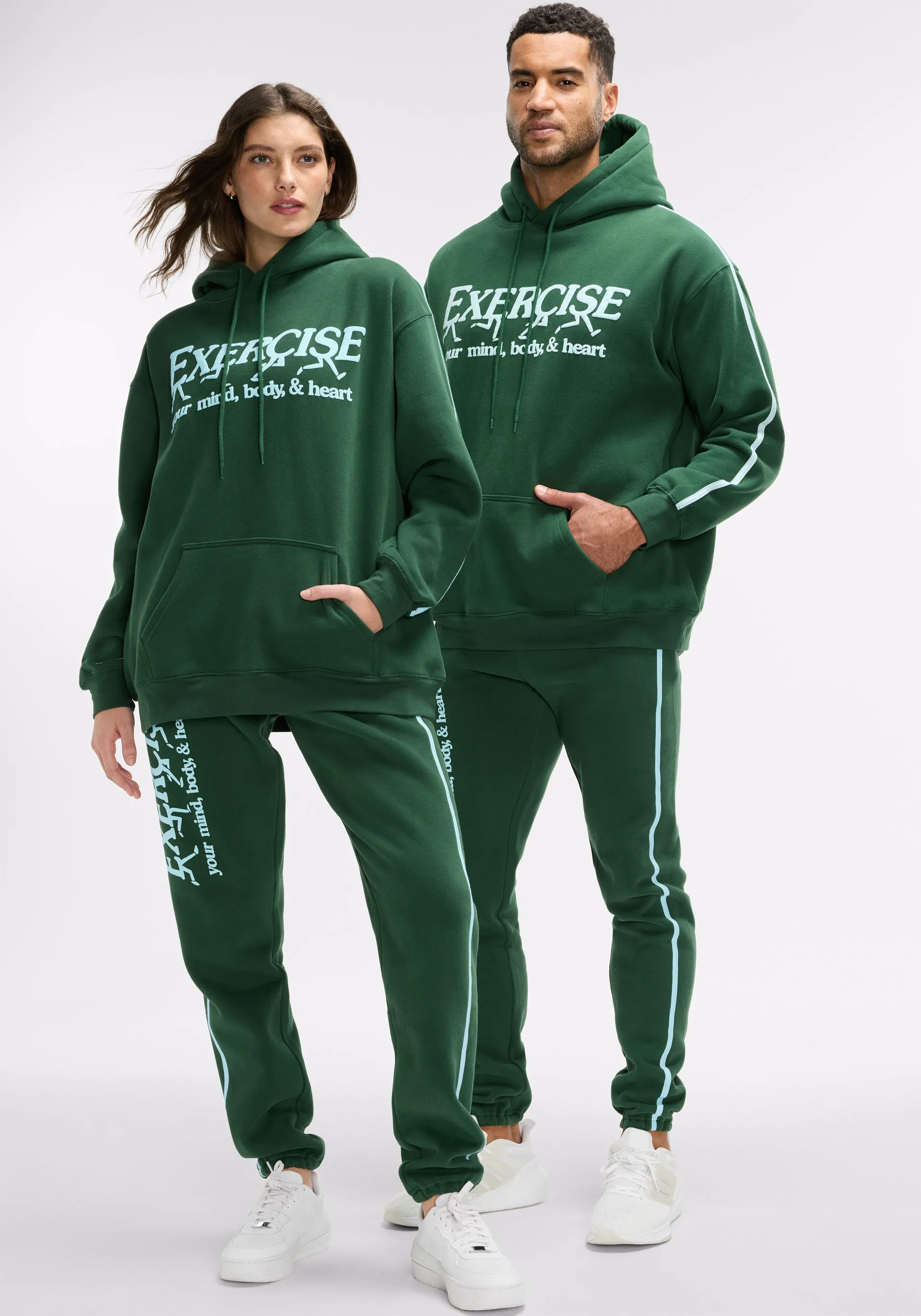 Exercise Your Mind, Body & Heart Sweatpants Stain Resistant Weave Flat waistband