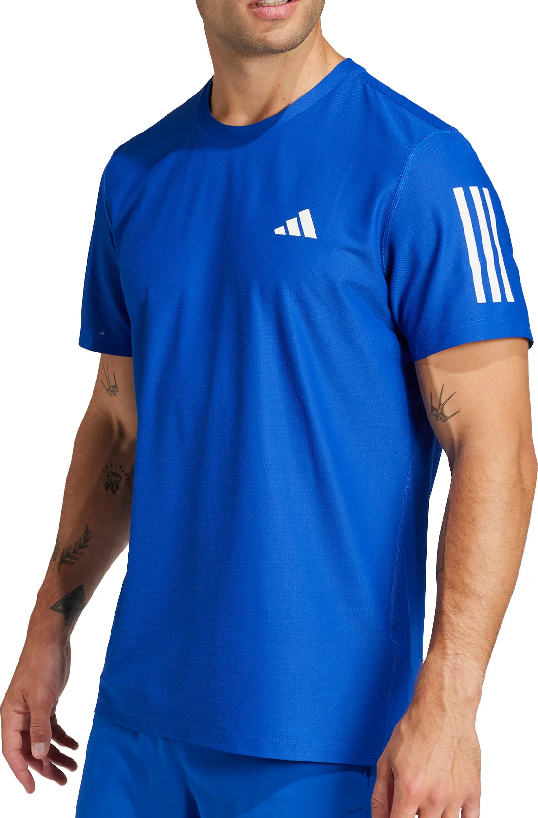adidas Own The Run Short Sleeve Mens Running Top - Blue Oversized Fit