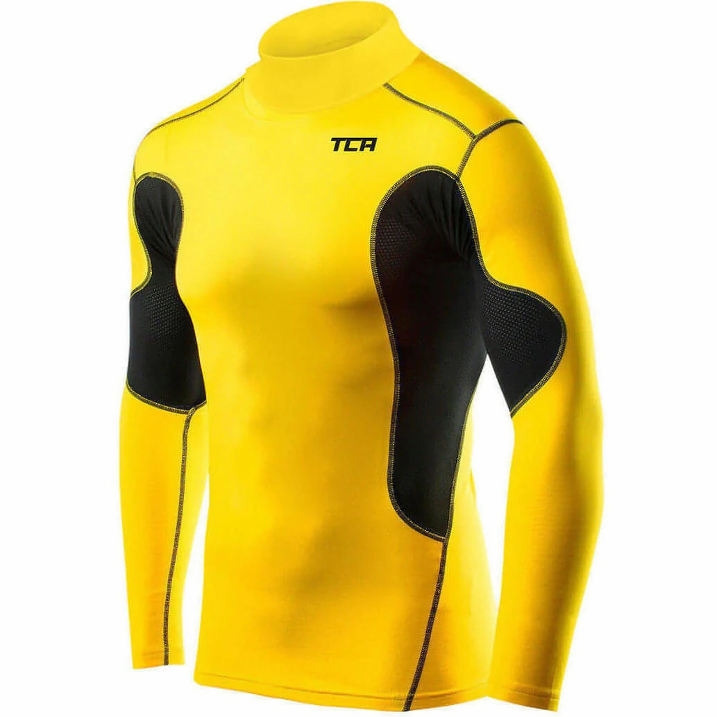 cross-cultural TCA SuperThermal Long Sleeve Mock Junior Compression Top - Yellow