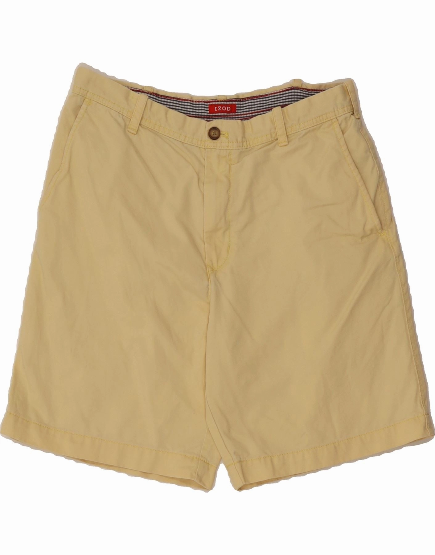 IZOD Mens Chino Shorts W33 Medium Yellow Cotton Cool Weather Dynamic Tension Control