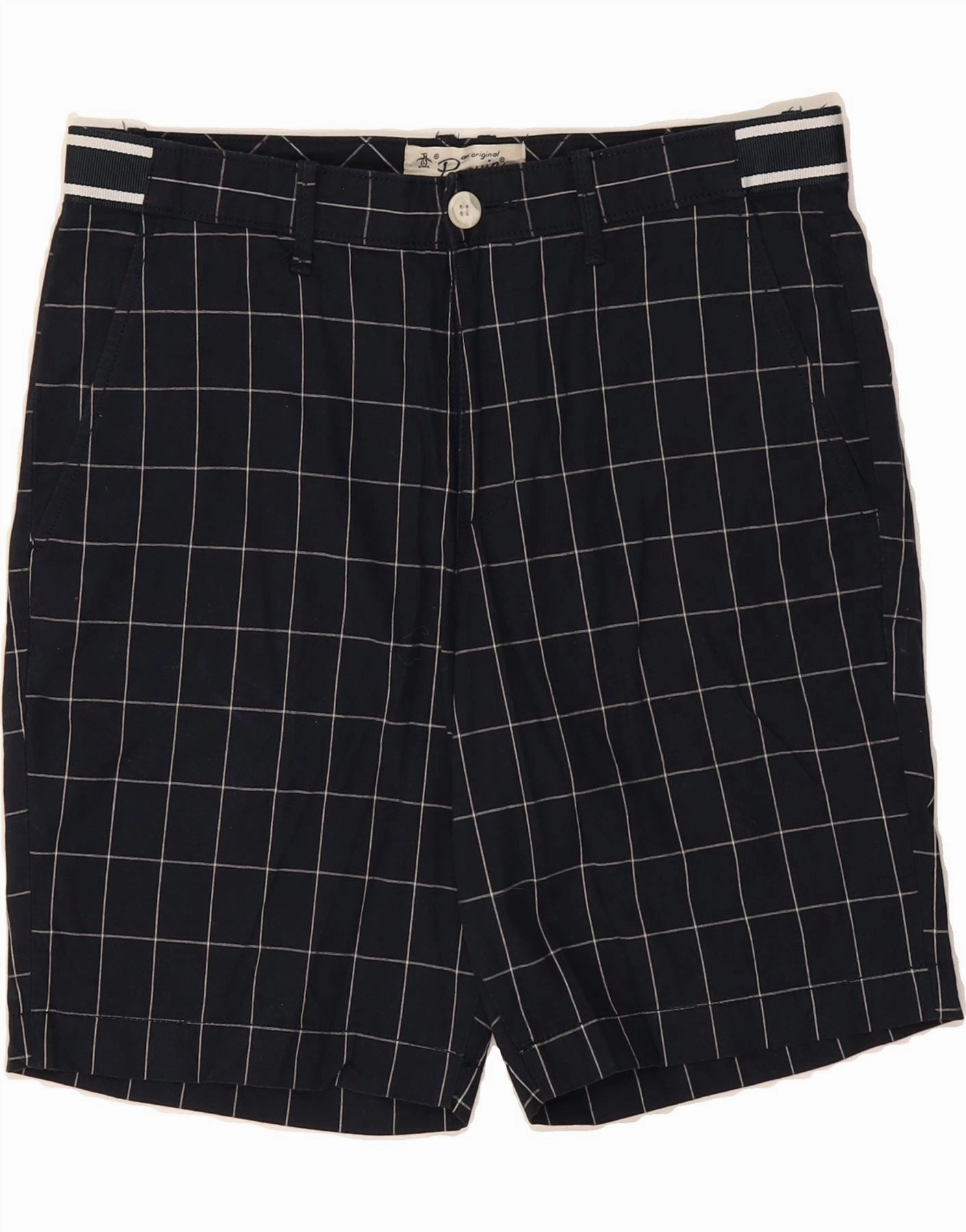day trip PENGUIN Mens Chino Shorts EU 46 Small W32 Navy Blue Check