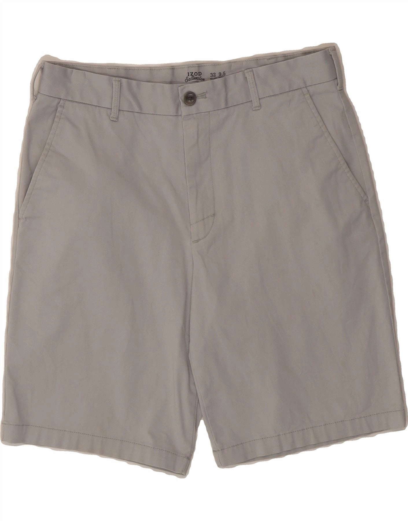 IZOD Mens Salt Water Chino Shorts W32 Medium Grey Cotton Slim Design
