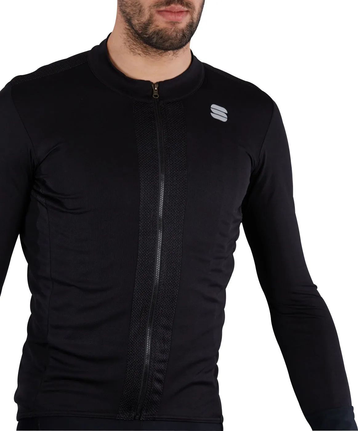 Sportful Strike Long Sleeve Mens Cycling Jersey - Black Hypoallergenic Fibers Printed uniqueness
