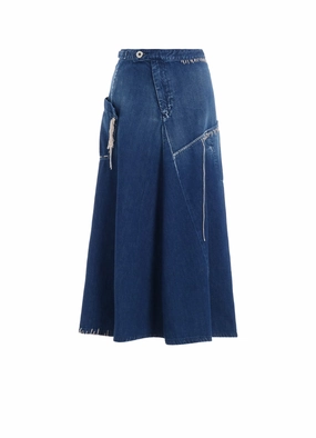 SPOTTED DENIM FLARE SKIRT WITH GUSSET Sporty Style