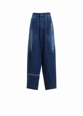 SPOTTED DENIM PATCHED-POCKET PANTS Office Wear LowProfileWaistband