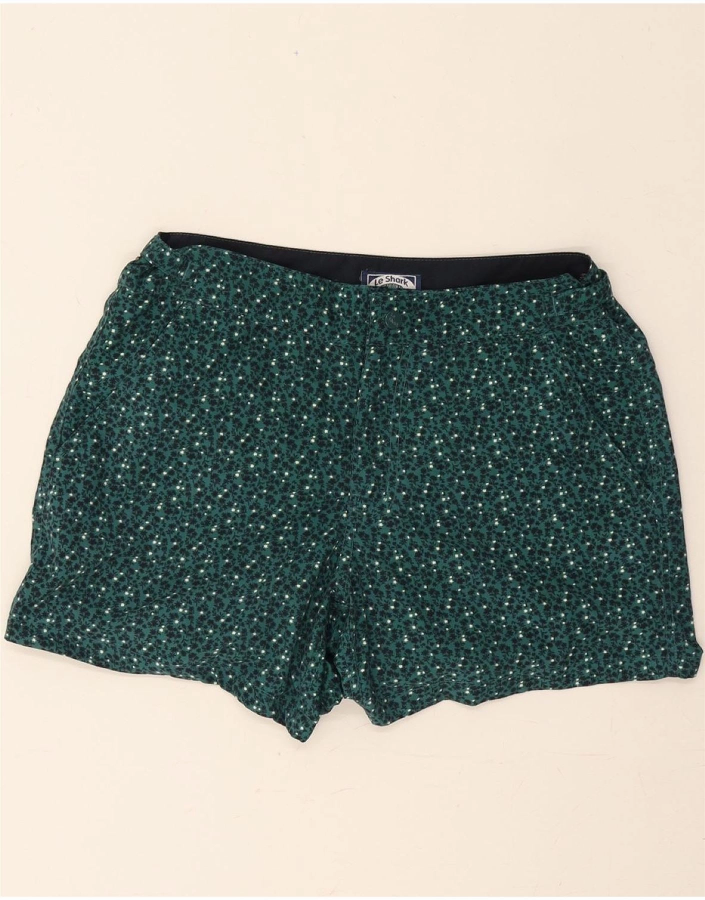 VINTAGE Mens Chino Shorts Medium W32 Green Floral Polyester maternity option