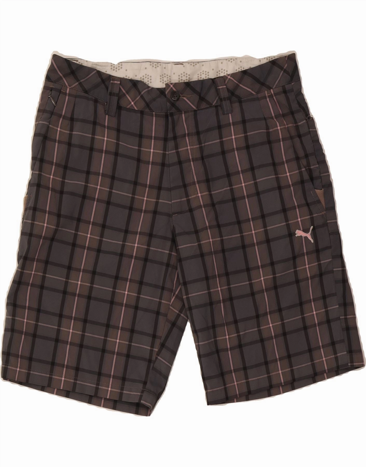 Stylish Comfort Flexible Movement Cut PUMA Mens Chino Shorts W32 Medium Brown Check Polyester
