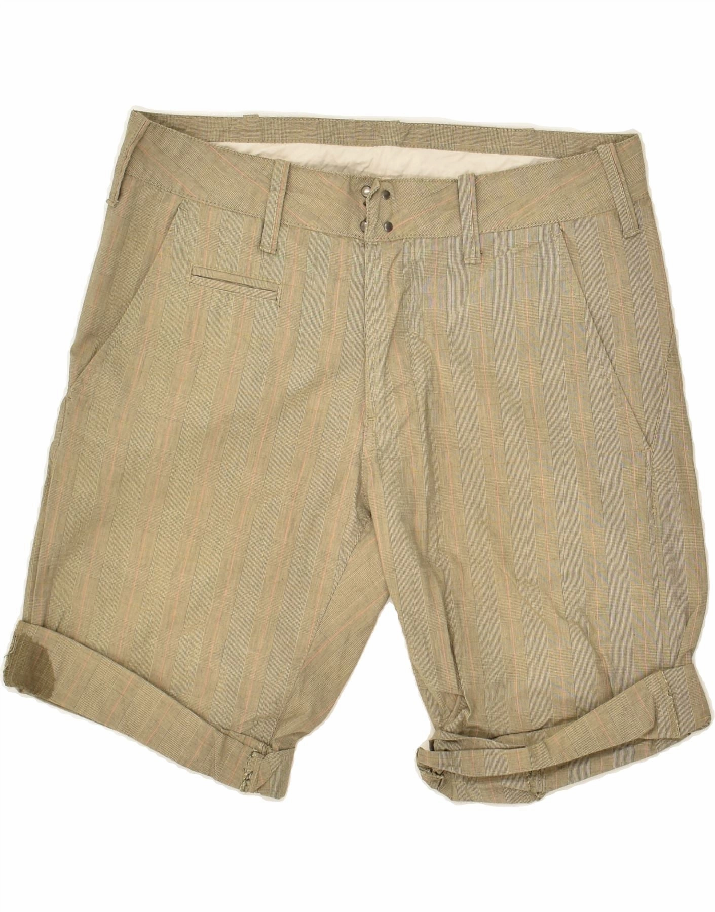 Wrinkle resistant fabric MARLBORO CLASSICS Mens Chino Shorts EU 46 Small W28  Beige Check Cotton