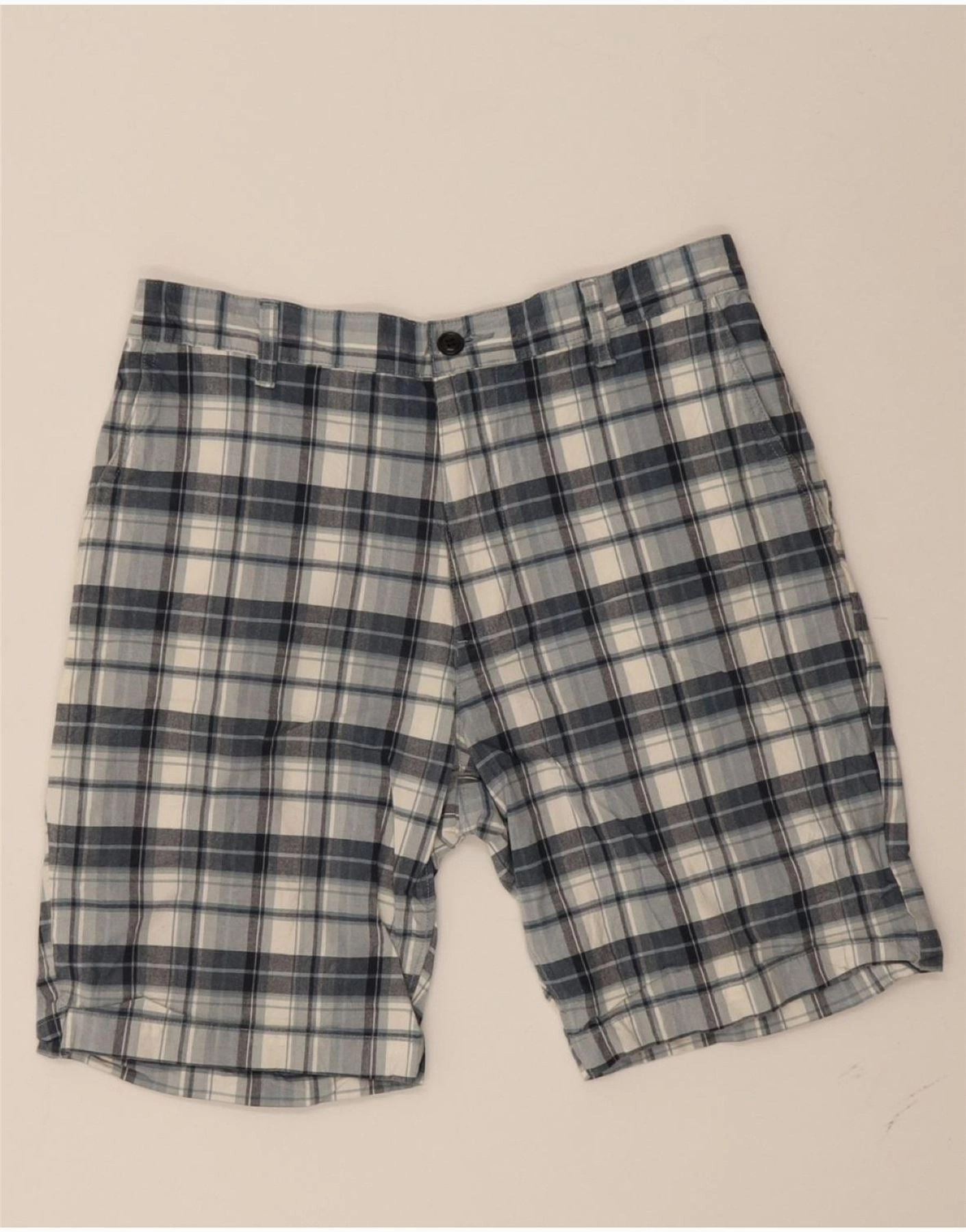 DOCKERS Mens Chino Shorts W32 Medium Navy Blue Check Cotton Fashion Fit stretchy fabric