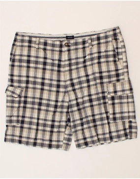IZOD Mens Cargo Shorts W42 2XL Beige Check Cotton Casual Design