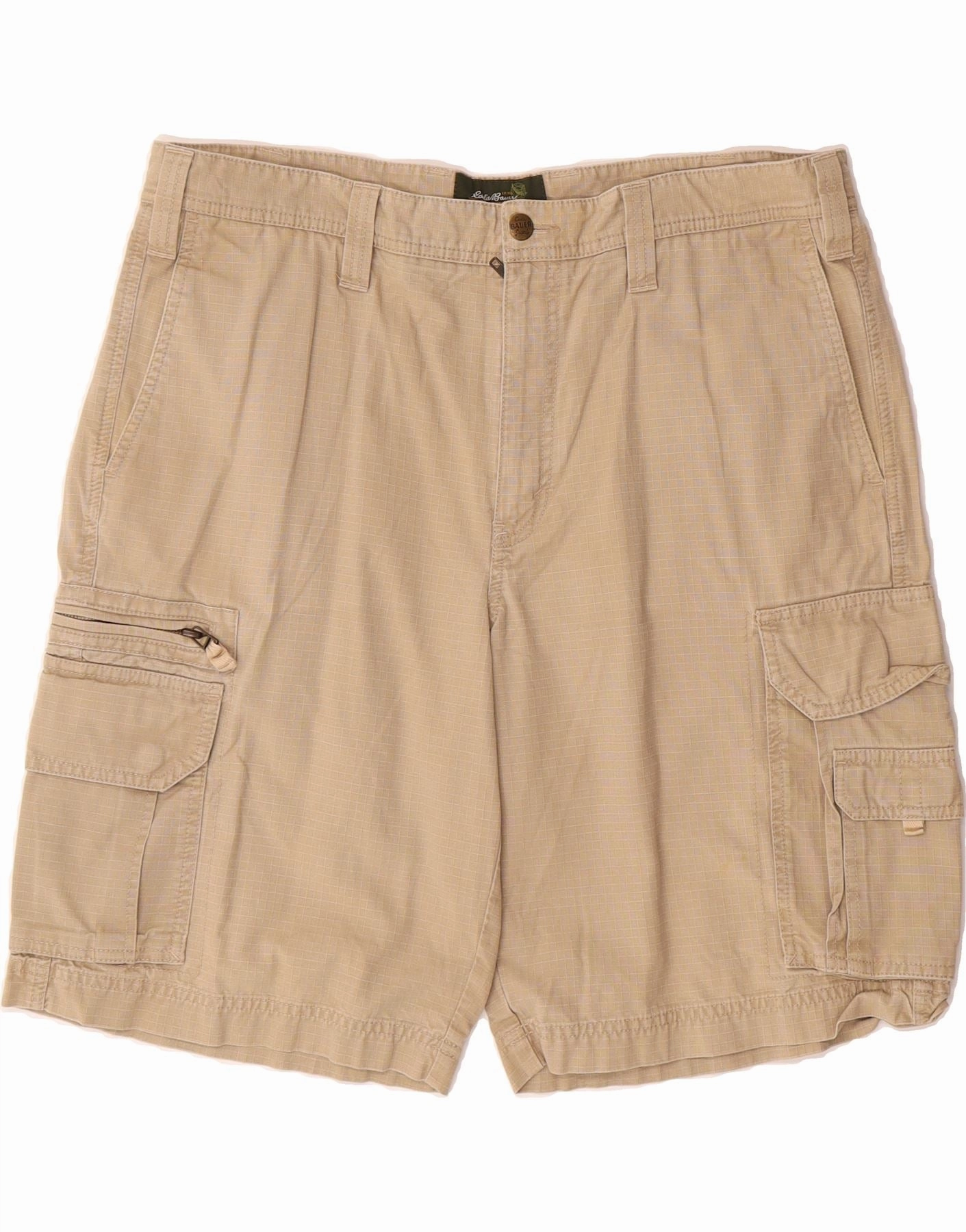 EDDIE BAUER Mens Cargo Shorts W38 XL  Beige Gingham Cotton Quick Movement Fit