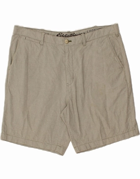 EDDIE BAUER Mens Chino Shorts W40 XL Beige Check Cotton Wind Resistant Material Designer Style