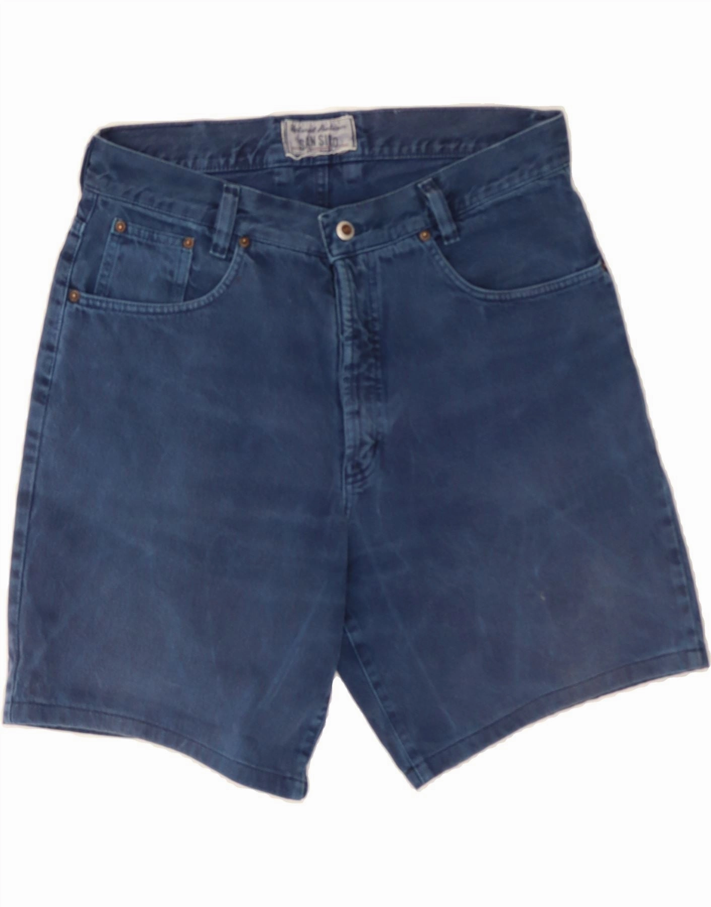 VINTAGE Mens Denim Shorts W34 Large Navy Blue cyclists Wool blend