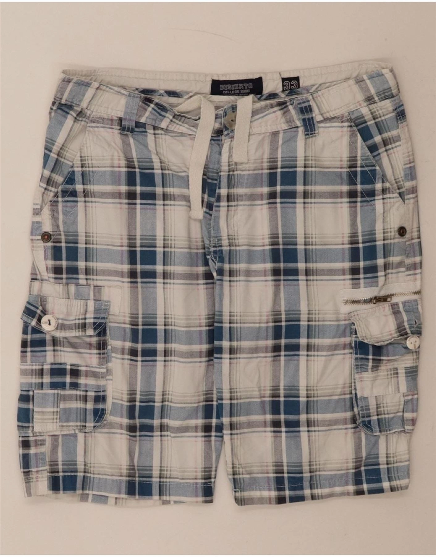 muted colors VINTAGE Mens Cargo Shorts W33 Medium  Blue Check Cotton
