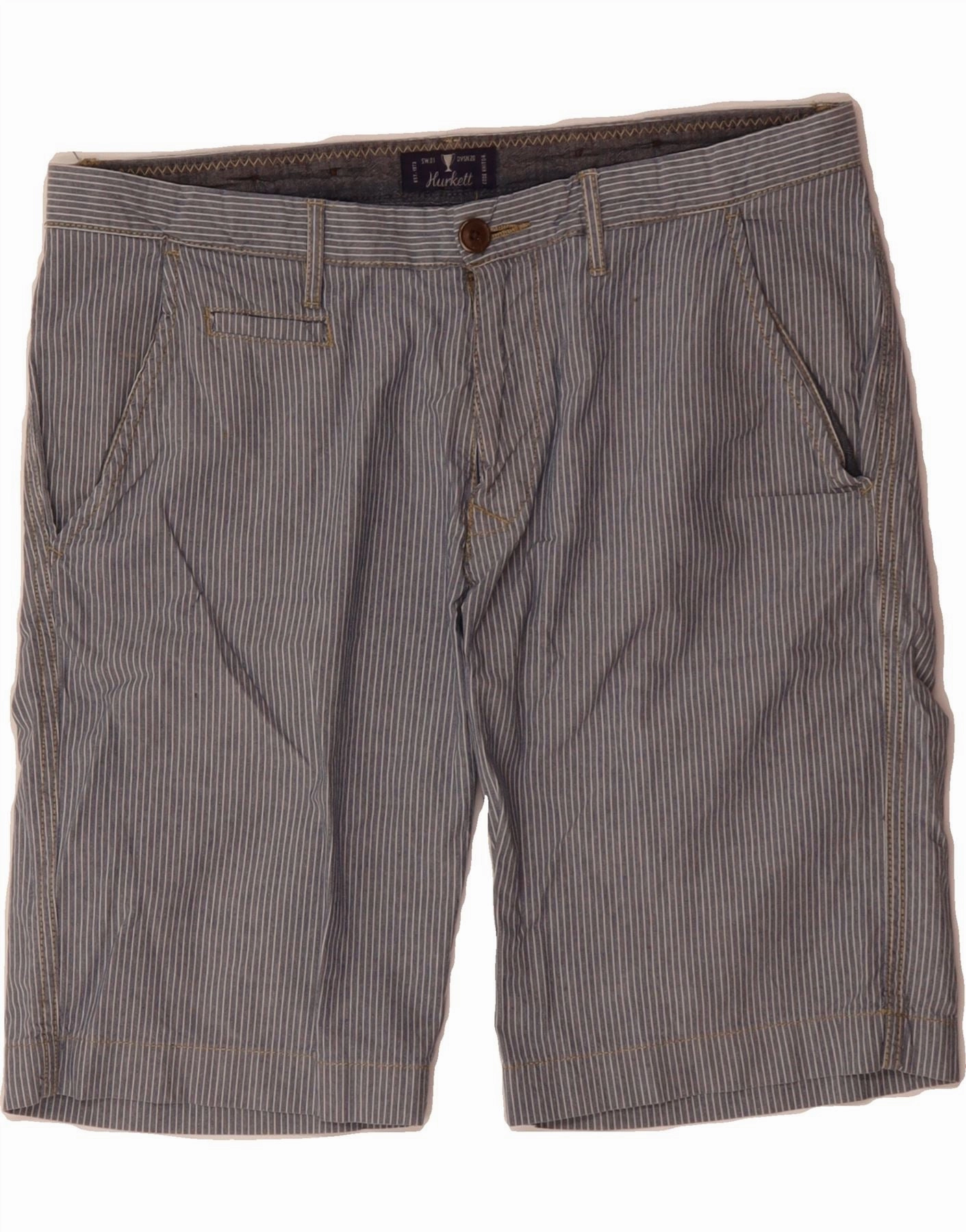 VINTAGE Mens Chino Shorts IT 52 XL W34  Blue Pinstripe Stain Resistant Treatment