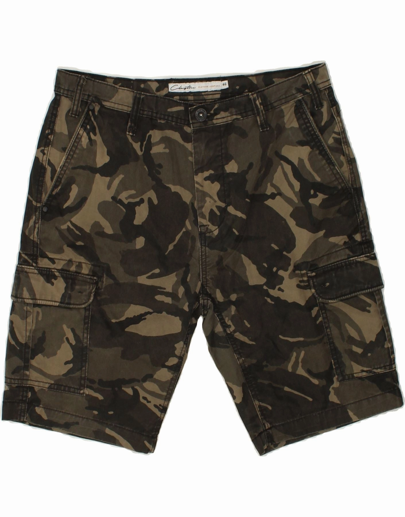 Non Binding Leg Openings CLAYTON Mens Cargo Shorts IT 46 Small W29 Khaki Camouflage Polyester