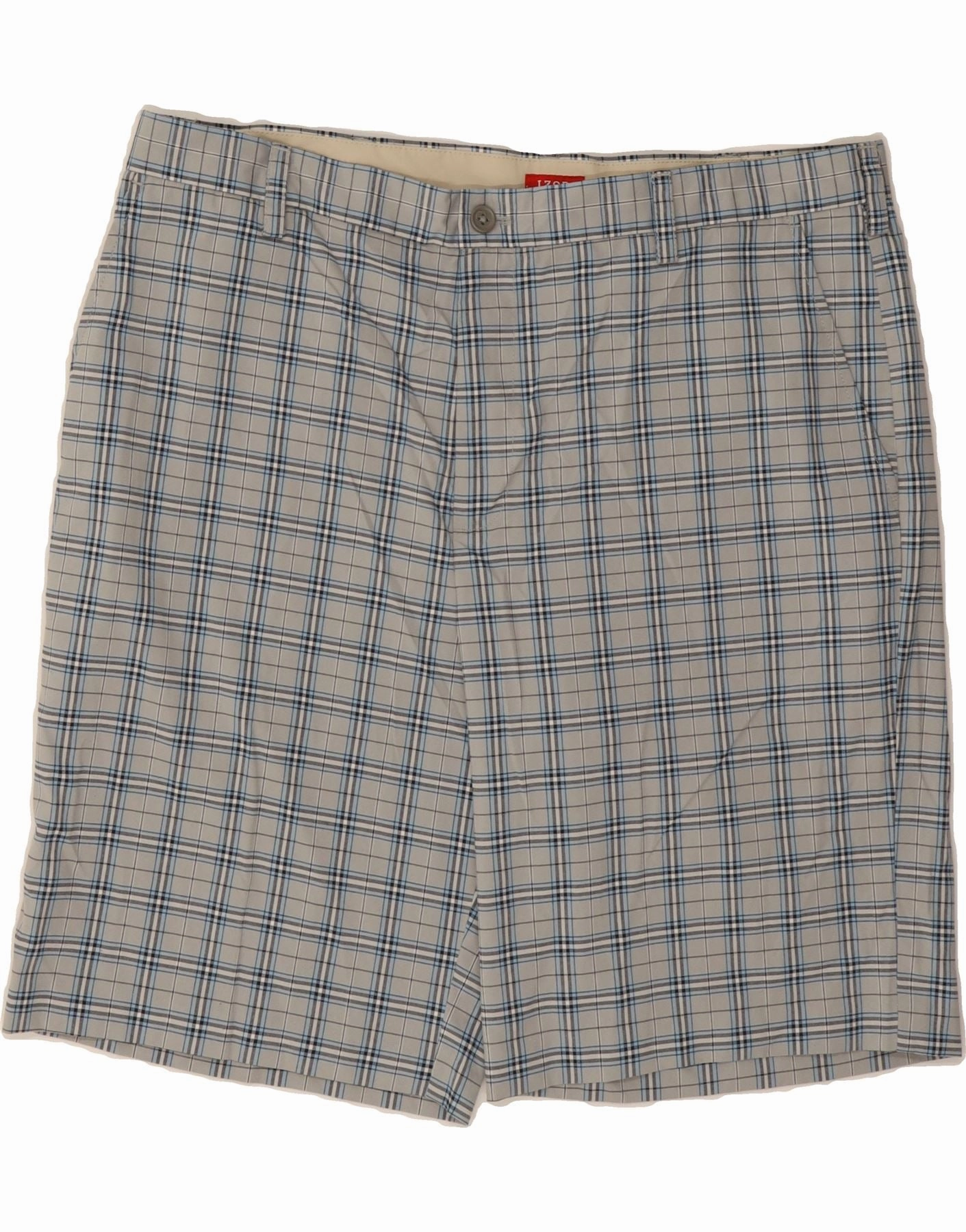 IZOD Mens Chino Shorts W40 XL Grey Check Polyester Tapered leg