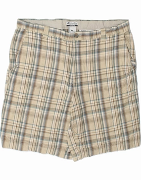 COLUMBIA Mens Chino Shorts W40 XL Beige Check Cotton Skinny Fit Tagless Labeling