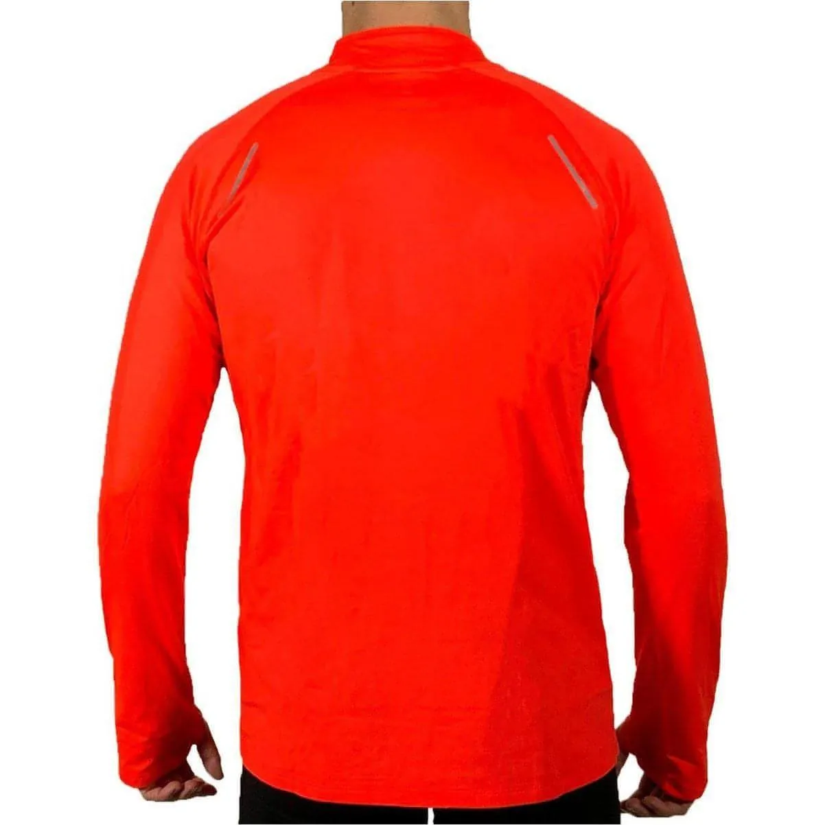 More Mile Vivid Half Zip Long Sleeve Mens Running Top - Orange harmonious Foam Print Detail
