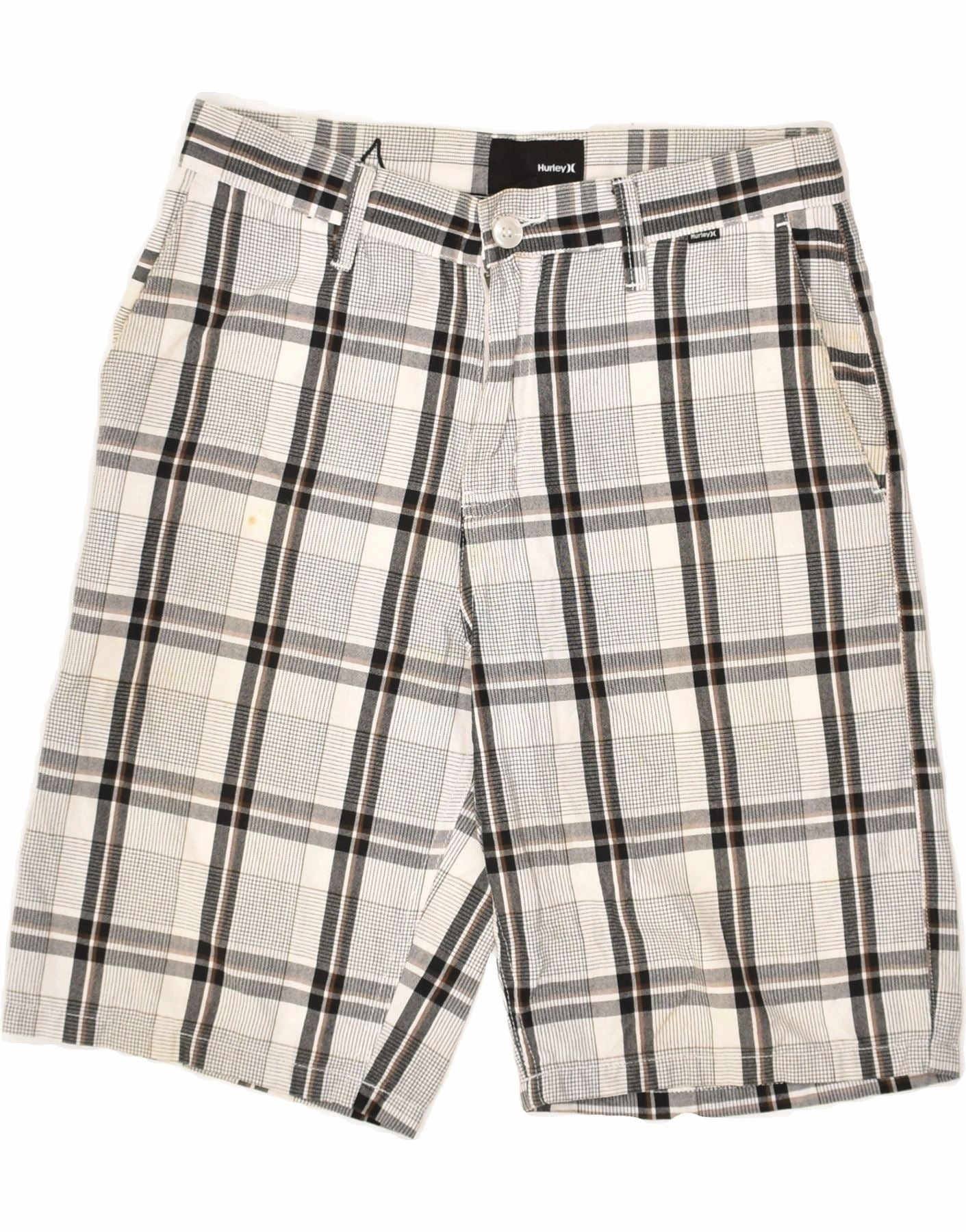 Anti Static Fabric HURLEY Mens Chino Shorts W29 Small  Grey Check Cotton