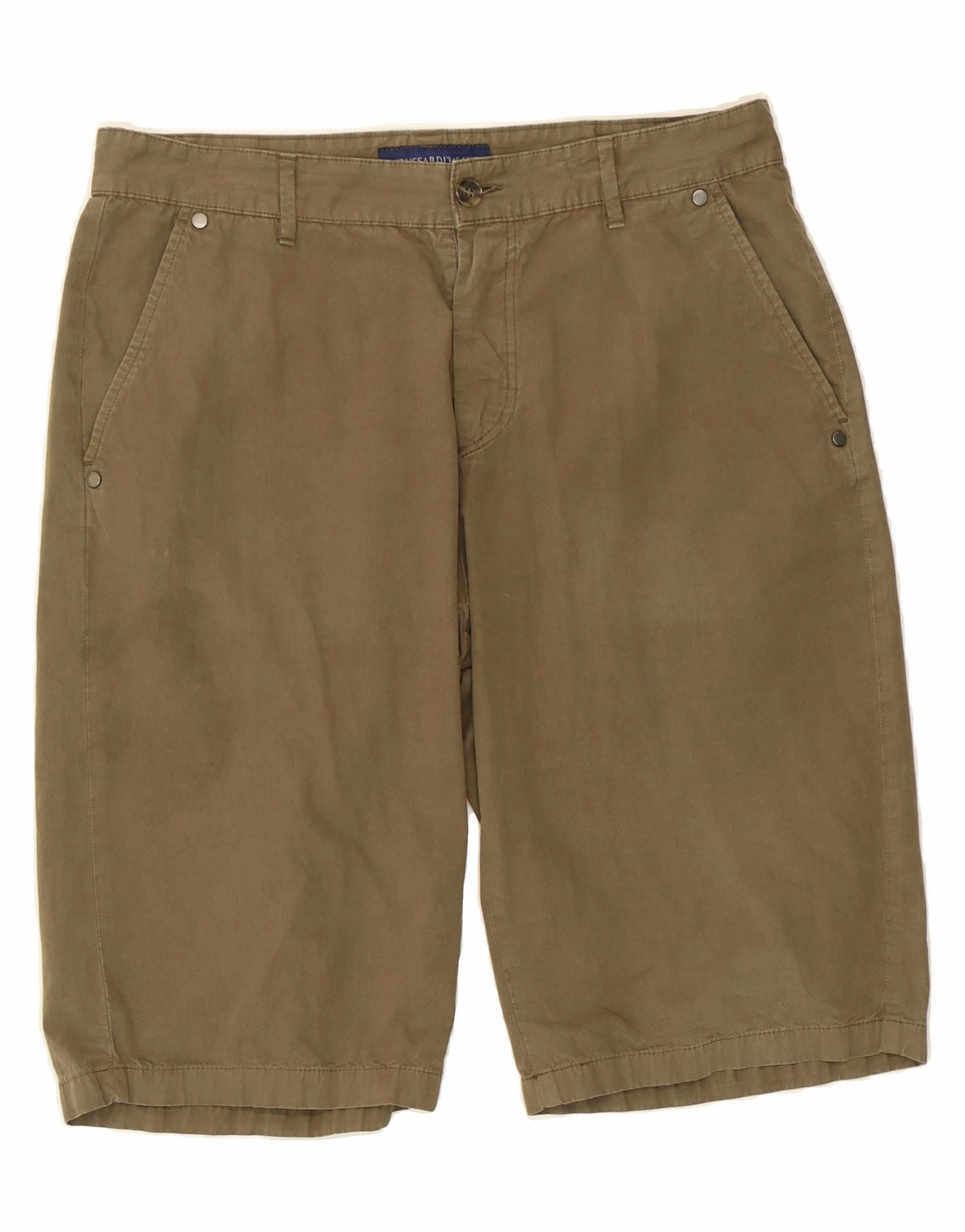 TRUSSARDI Mens Chino Shorts W34 Large Khaki Cotton Soft Feel