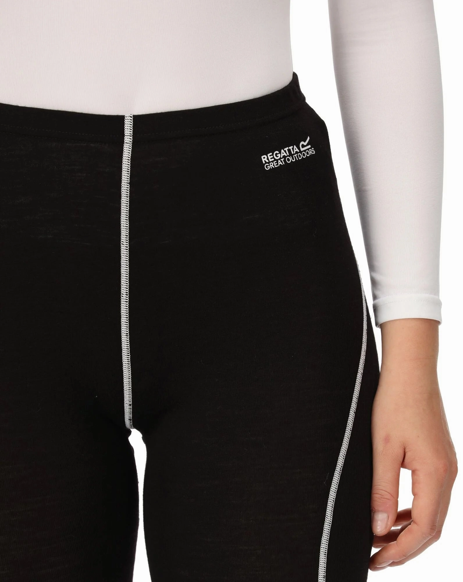 Regatta Zimba Merino Baselayer Womens Long Tights - Black Sleek Stretch Zen Mode