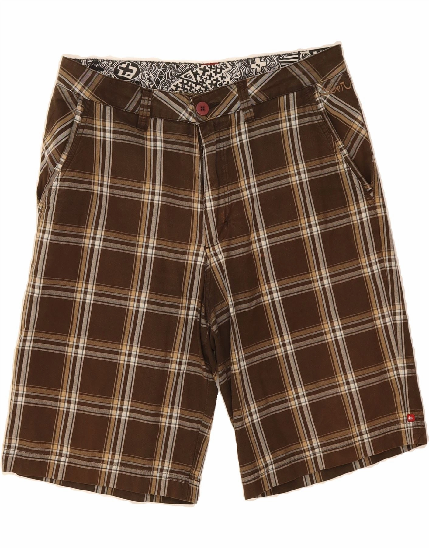 Light Active QUIKSILVER Mens Chino Shorts W34 Large  Brown Check Cotton