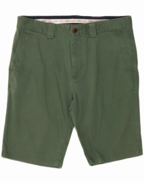 TOMMY HILFIGER Mens Chino Shorts W34 Large Green Cotton Recycled Polyester Wide Leg Silhouette