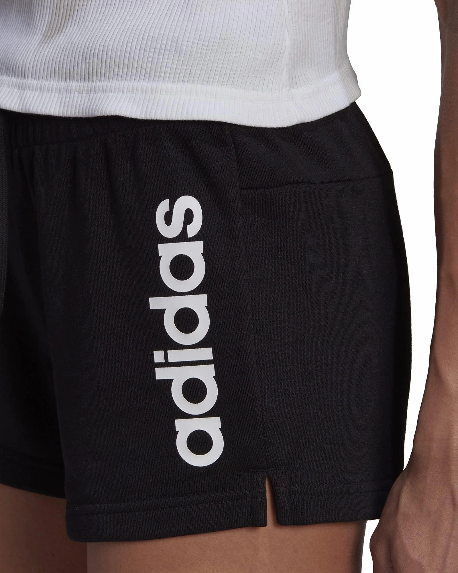 adidas Essentials Slim Logo Womens Training Shorts - Black light texture rayon fabric