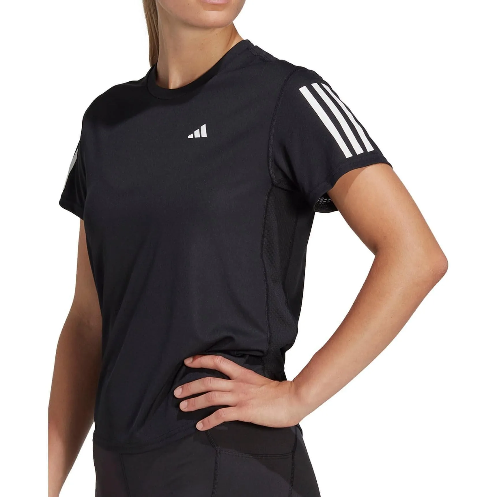 Tear Resistant TexturedWeavePattern adidas Own The Run Short Sleeve Womens Running Top - Black