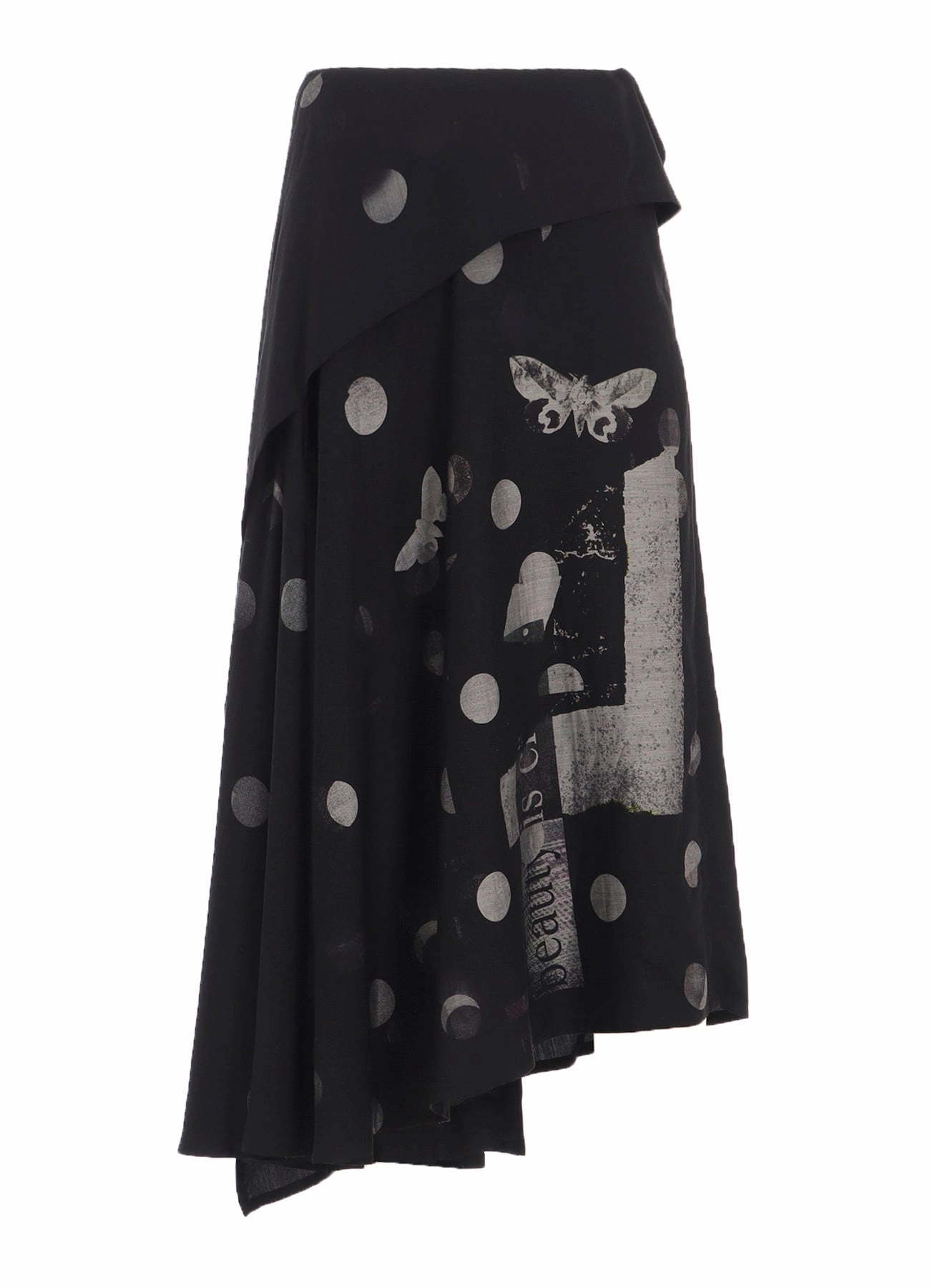 BUTTERFLY-PRINT DUNGAREE TWILL ASYMMETRIC LONG SKIRT Durable Activewear