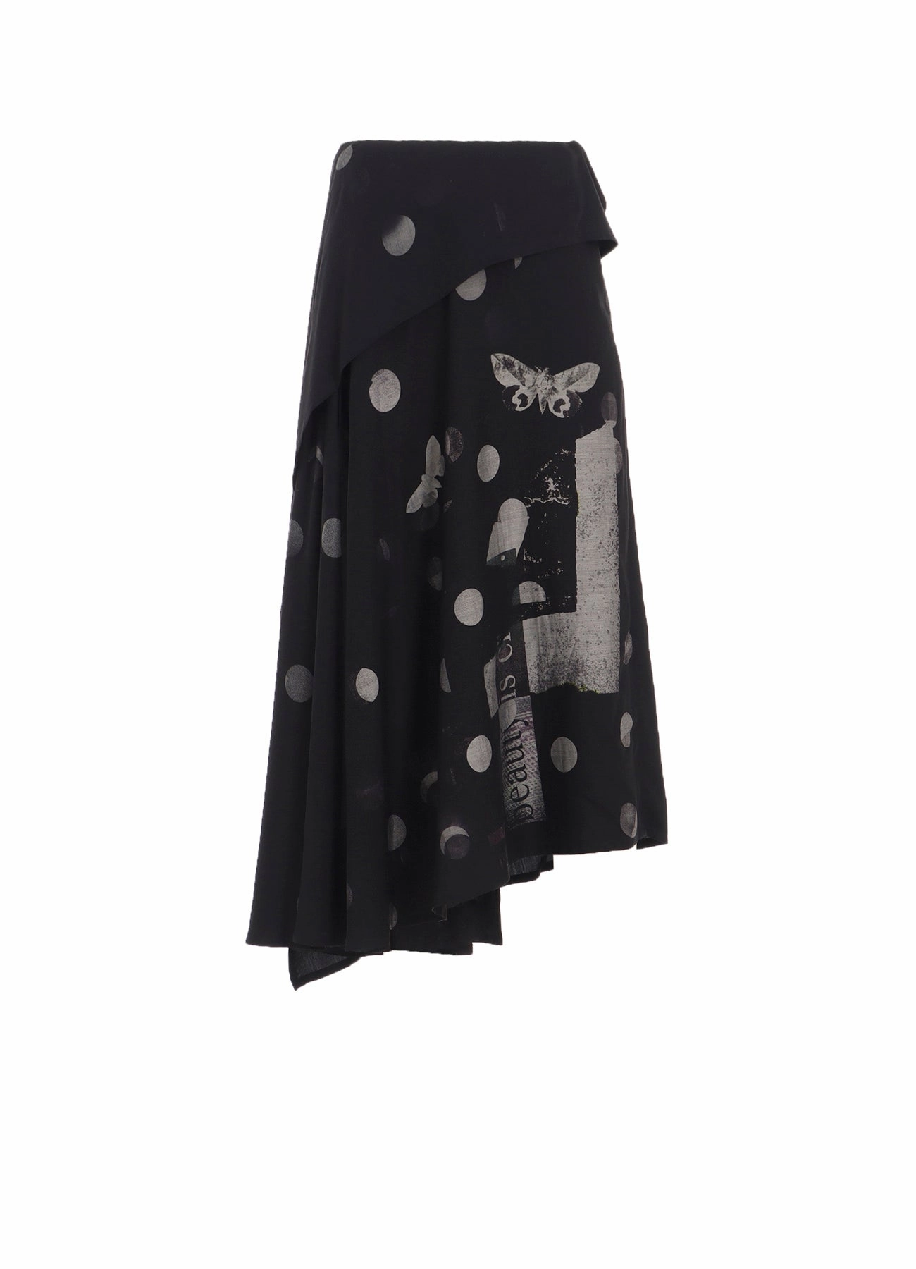 Comfy Movement Fit BUTTERFLY-PRINT DUNGAREE TWILL ASYMMETRIC LONG SKIRT