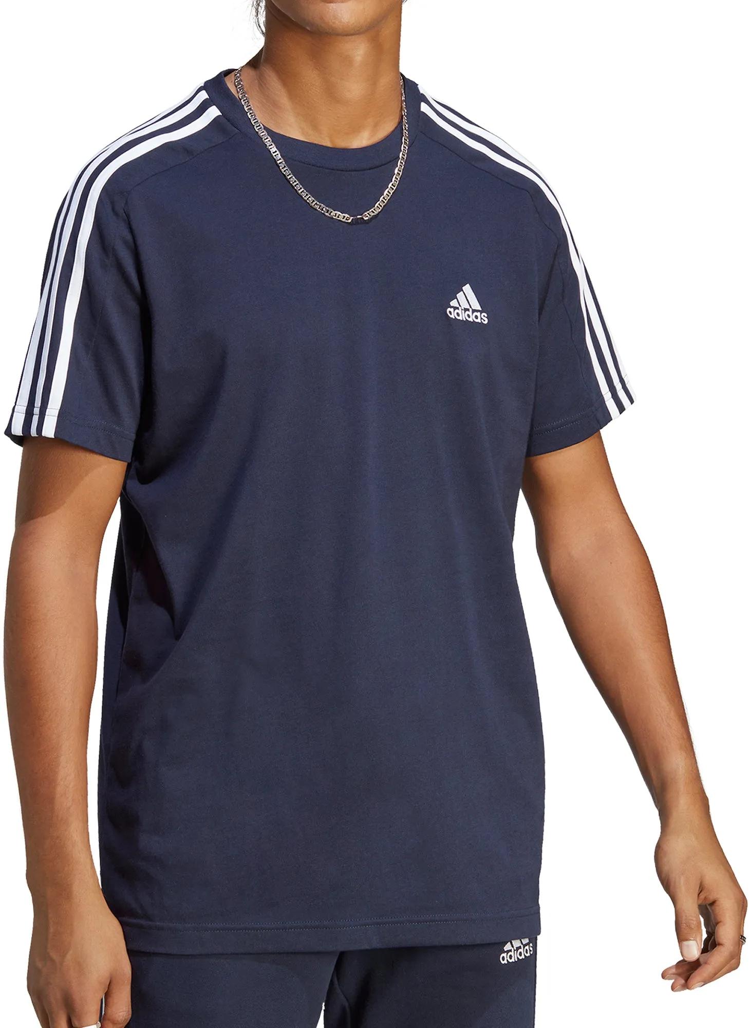 Light and Soft Chilly Style adidas Essentials 3 Stripes Short Sleeve Mens Top - Blue