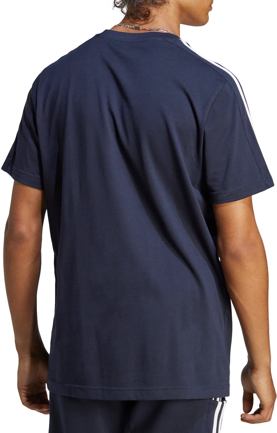 adidas Essentials 3 Stripes Short Sleeve Mens Top - Blue Relaxed Comfort Look thermal