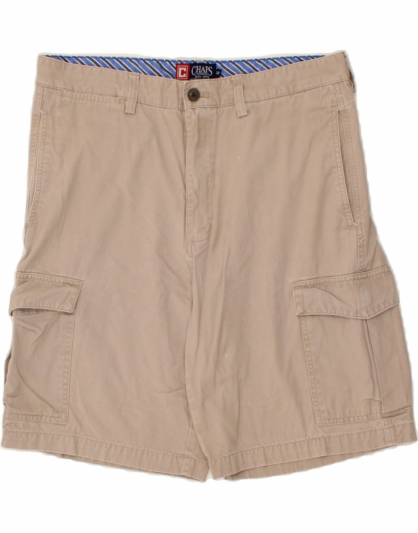 Wrinkle Resistant Finish Breathable Performance CHAPS Mens Cargo Shorts W34 Large Beige Cotton