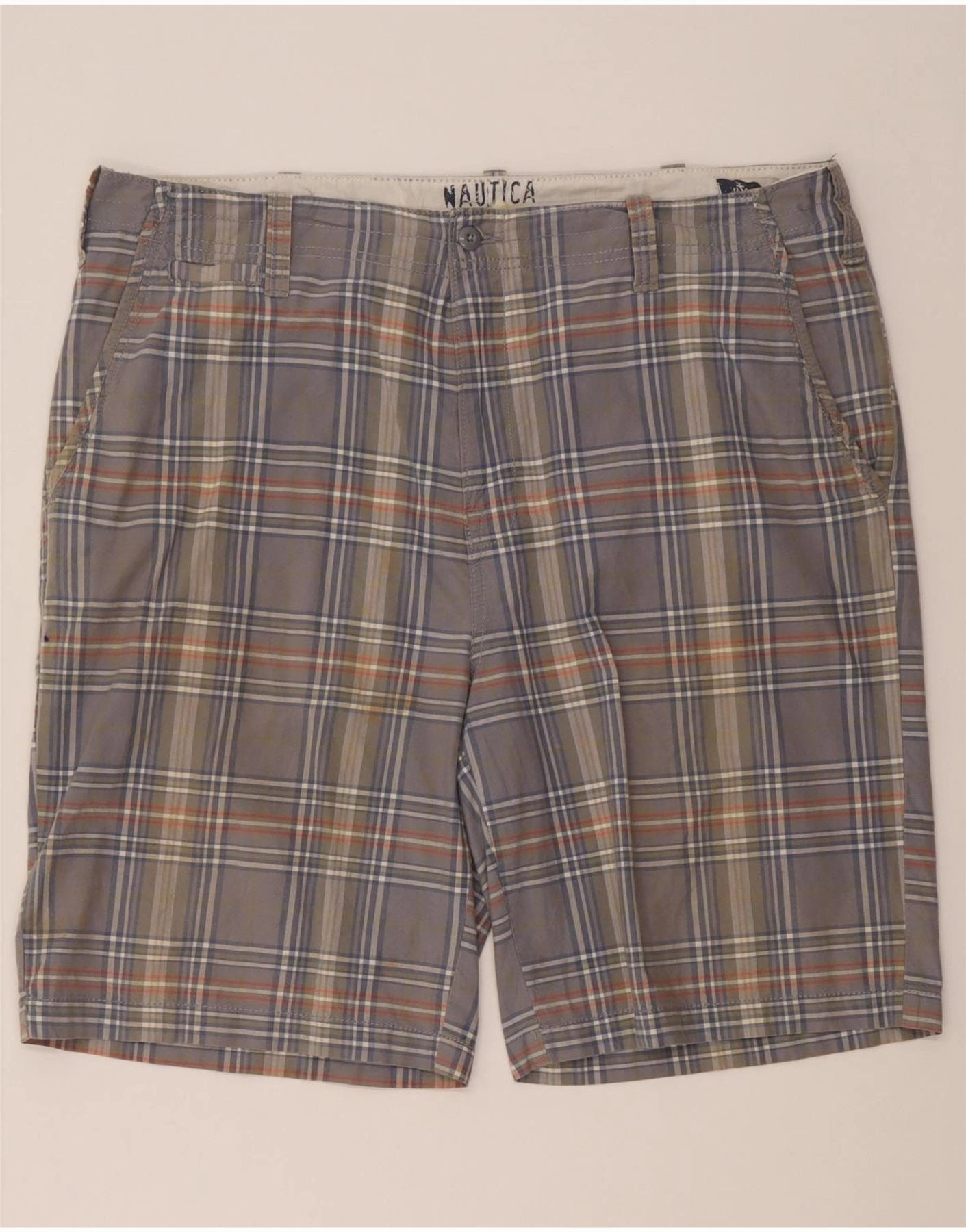 NAUTICA Mens Chino Shorts W40 XL Grey Check Cotton Stretch performance