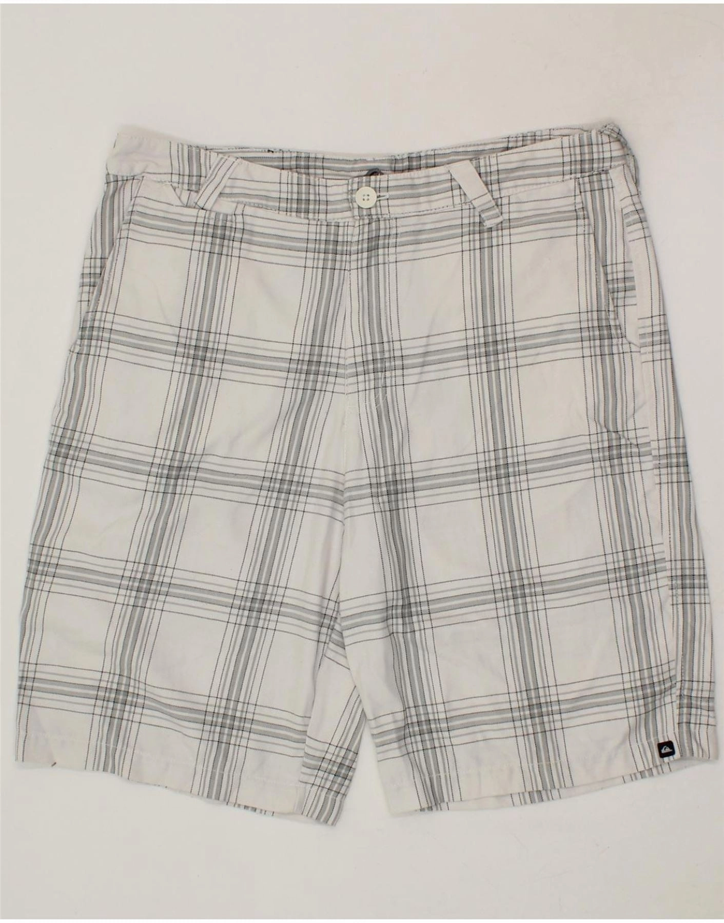 QUIKSILVER Mens Cargo Shorts W36 Large White Check Polyester Quick Fit Design Abrasion Resistant Material