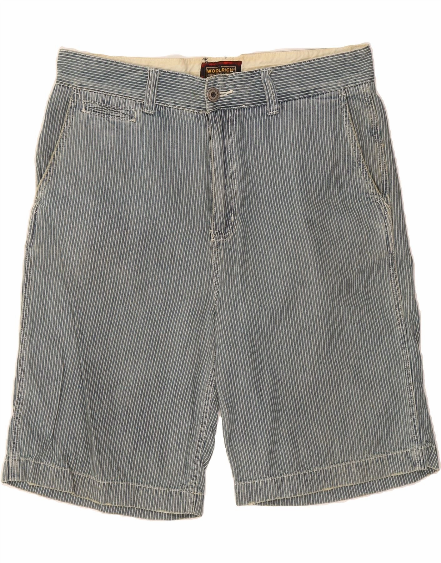 Summer essentials holiday apparel WOOLRICH Mens Chino Shorts W33 Medium  Blue Striped Cotton