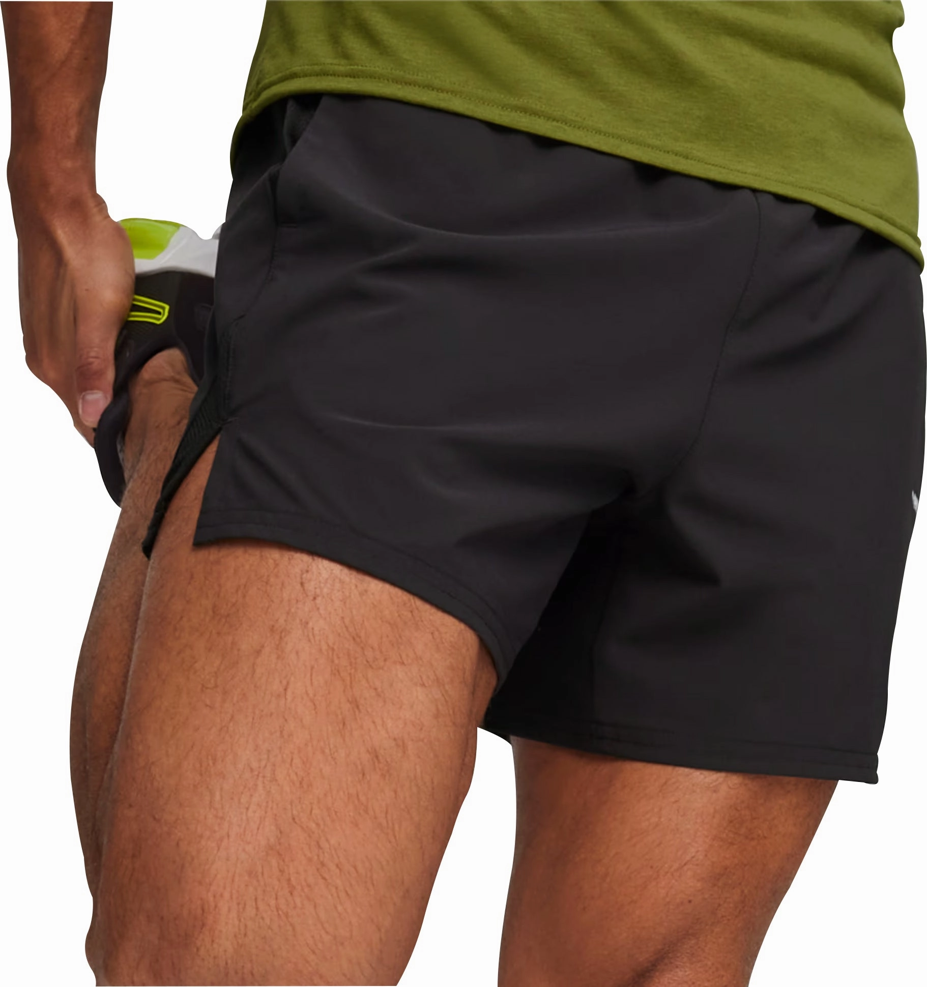 construction work Warm Weather Wear Puma Ultrabreathe Stretch 5 Inch Mens Training Shorts - Black