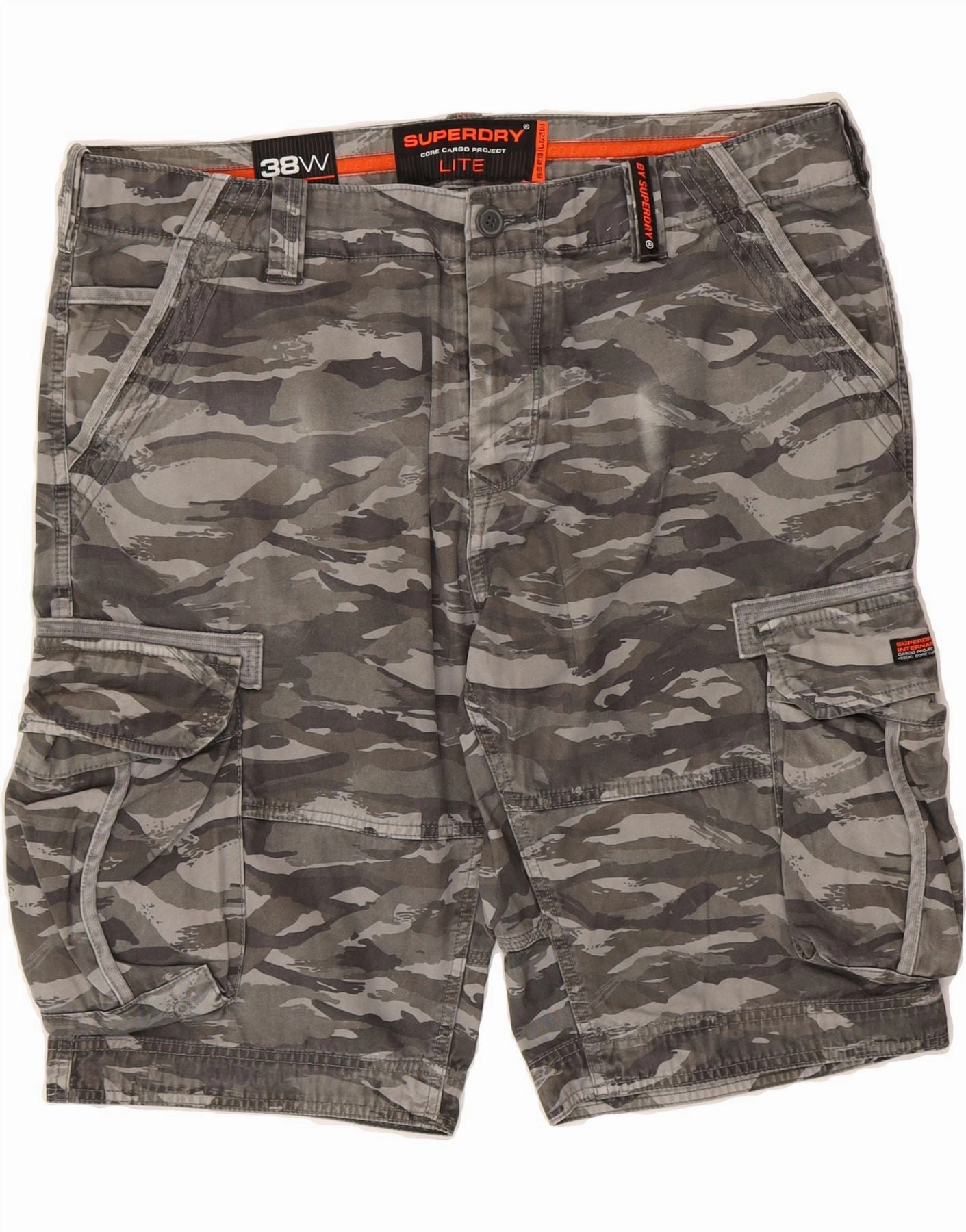 formal shorts SUPERDRY Mens Cargo Shorts W38 XL Grey Camouflage Cotton