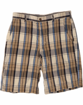 IZOD Mens Chino Shorts W34 Large Beige Check Cotton Flexible Design