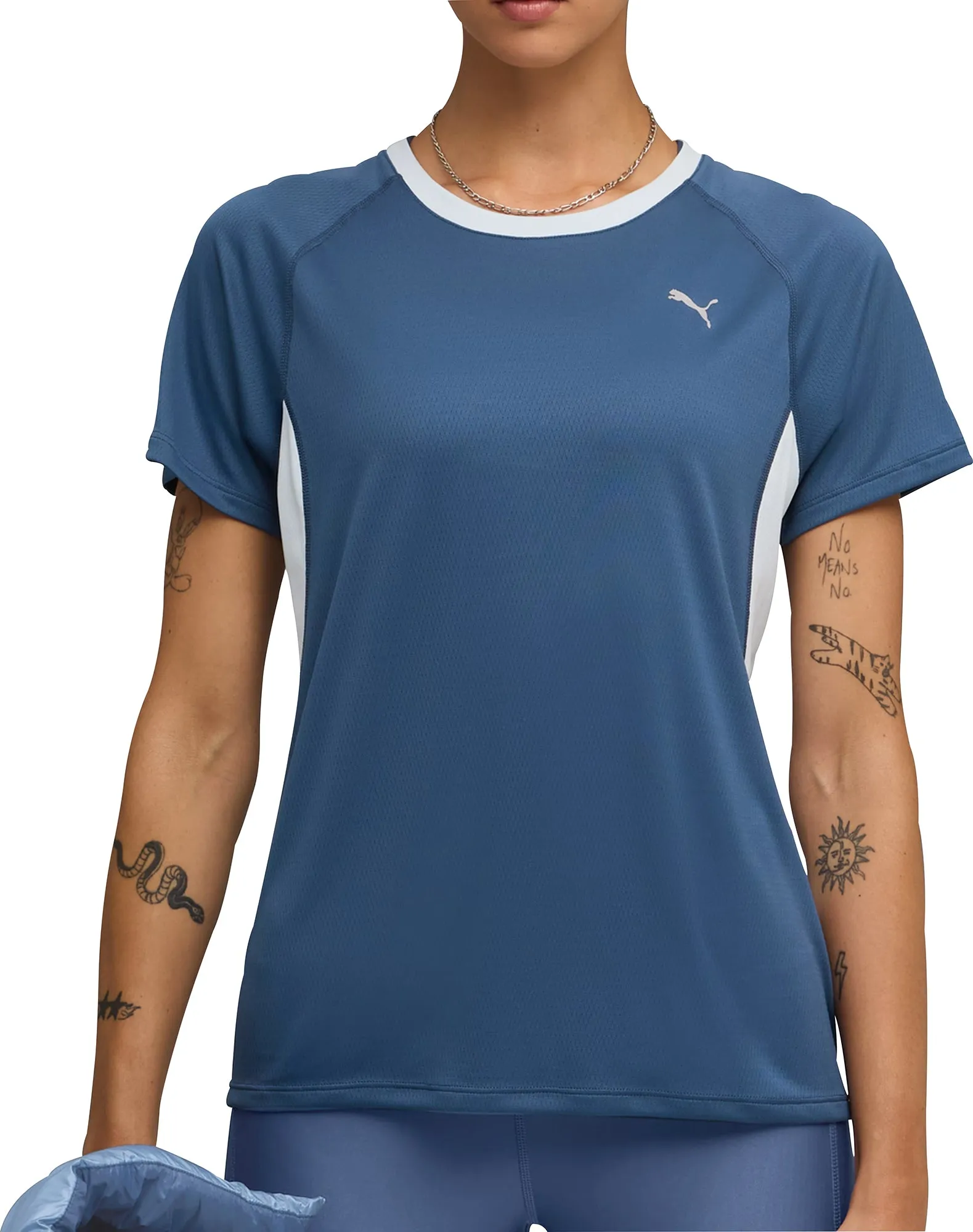 Puma Velocity Short Sleeve Womens Running Top - Blue GarmentDyedTexture Office Attire
