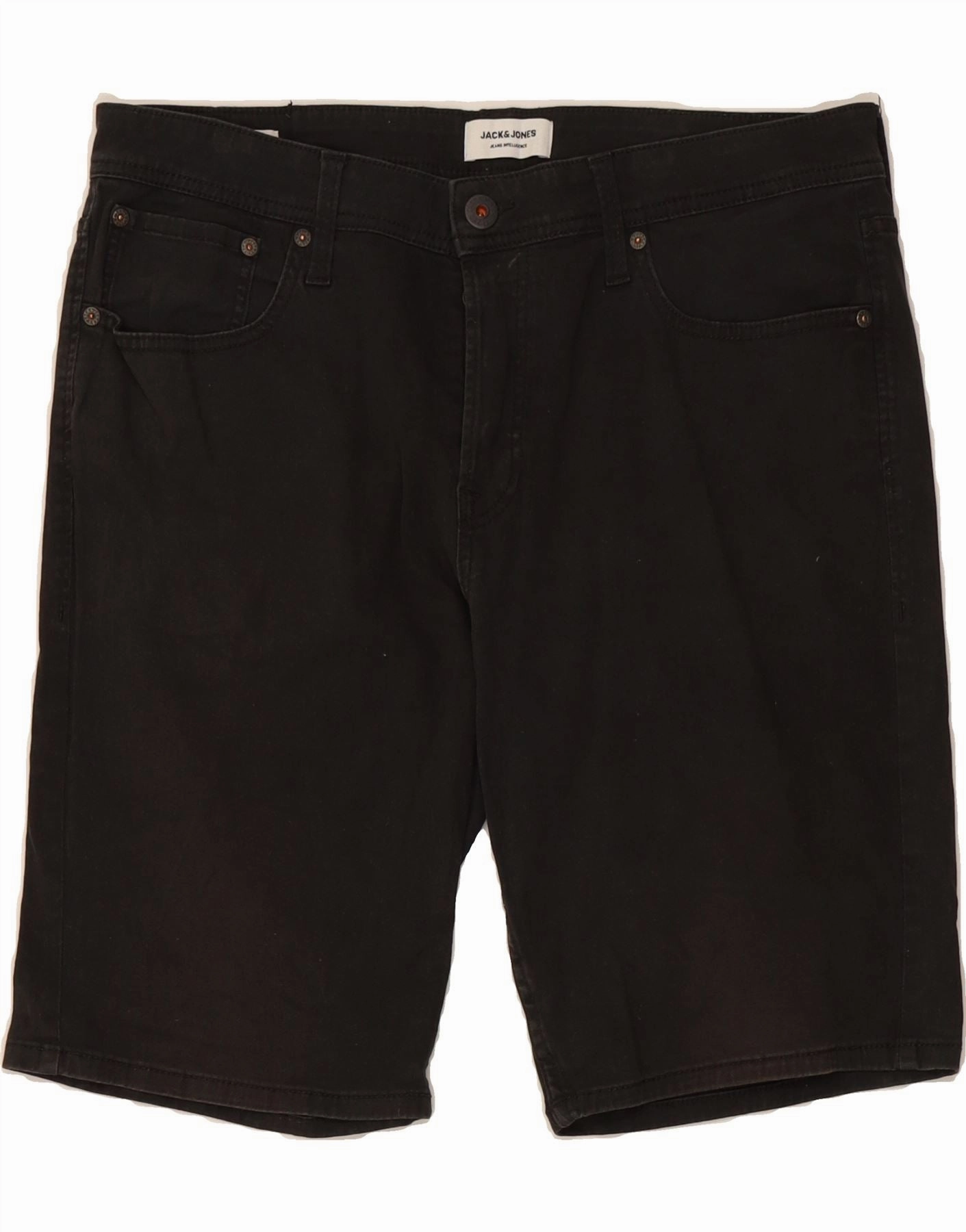 JACK & JONES Mens Denim Shorts Large W34 Black Cotton Soft Elastic