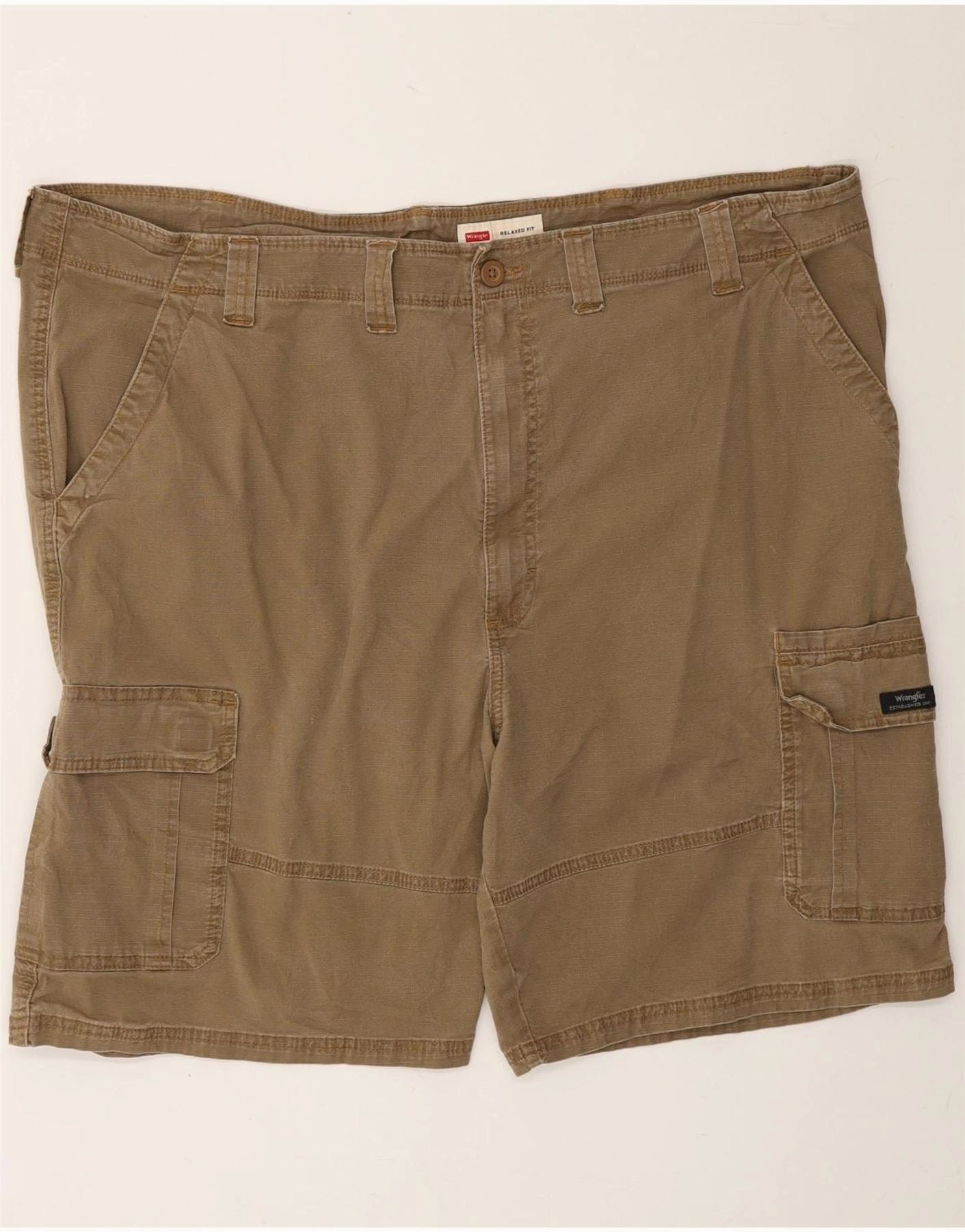 WRANGLER Mens Relaxed Fit Cargo Shorts W46 3XL Beige Check Cotton Active Wear Fit