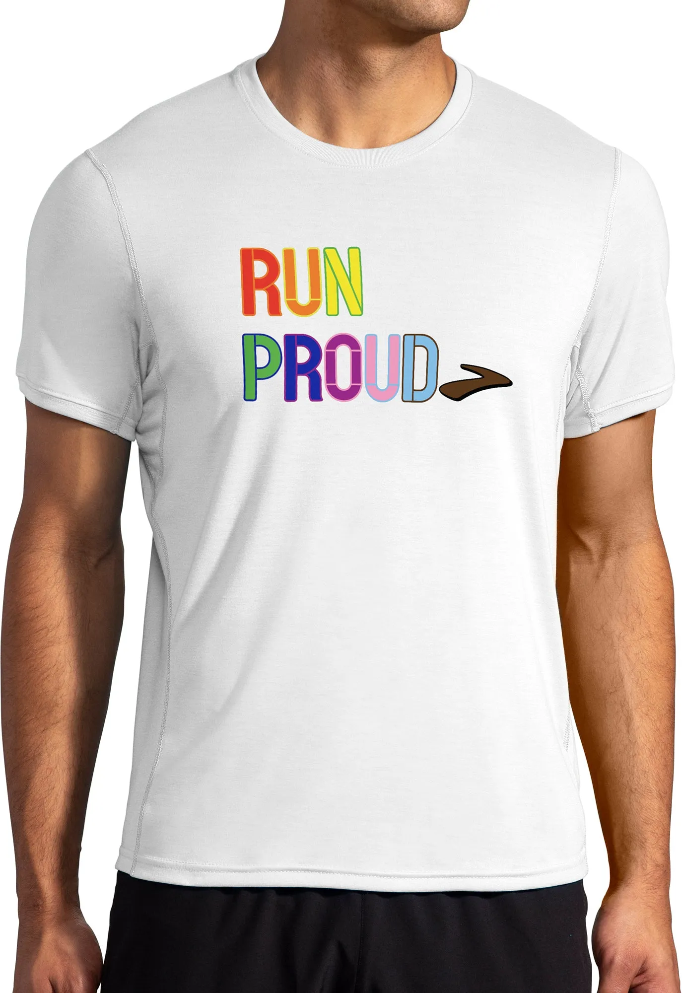 Durable Ribbed Hem Stylish Layering Brooks Distance Graphic Short Sleeve Mens Running Top - White