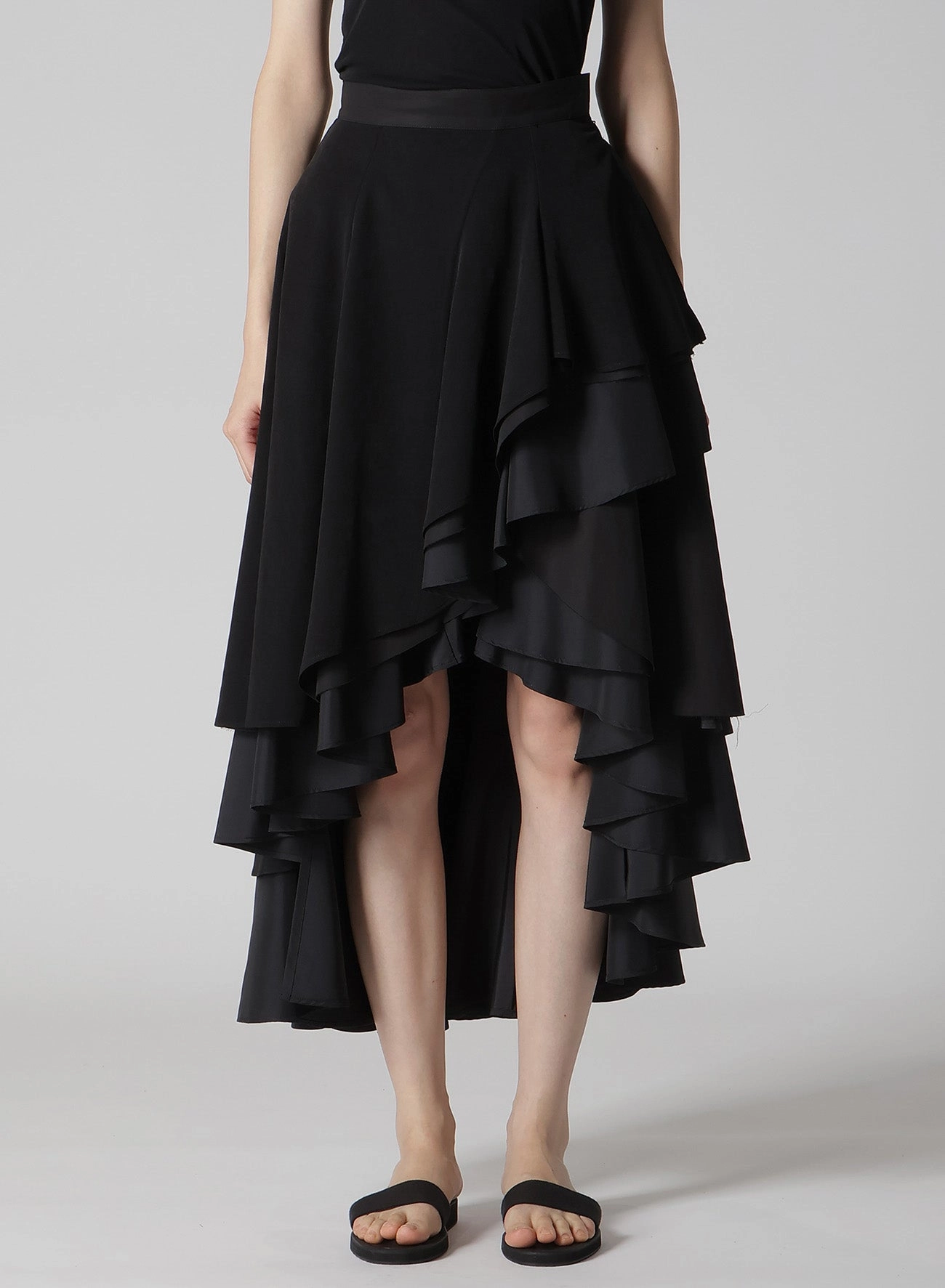 TA/PE CREPE DE CHINE ROUNDED LONG SKIRT Hidden Zip Pockets