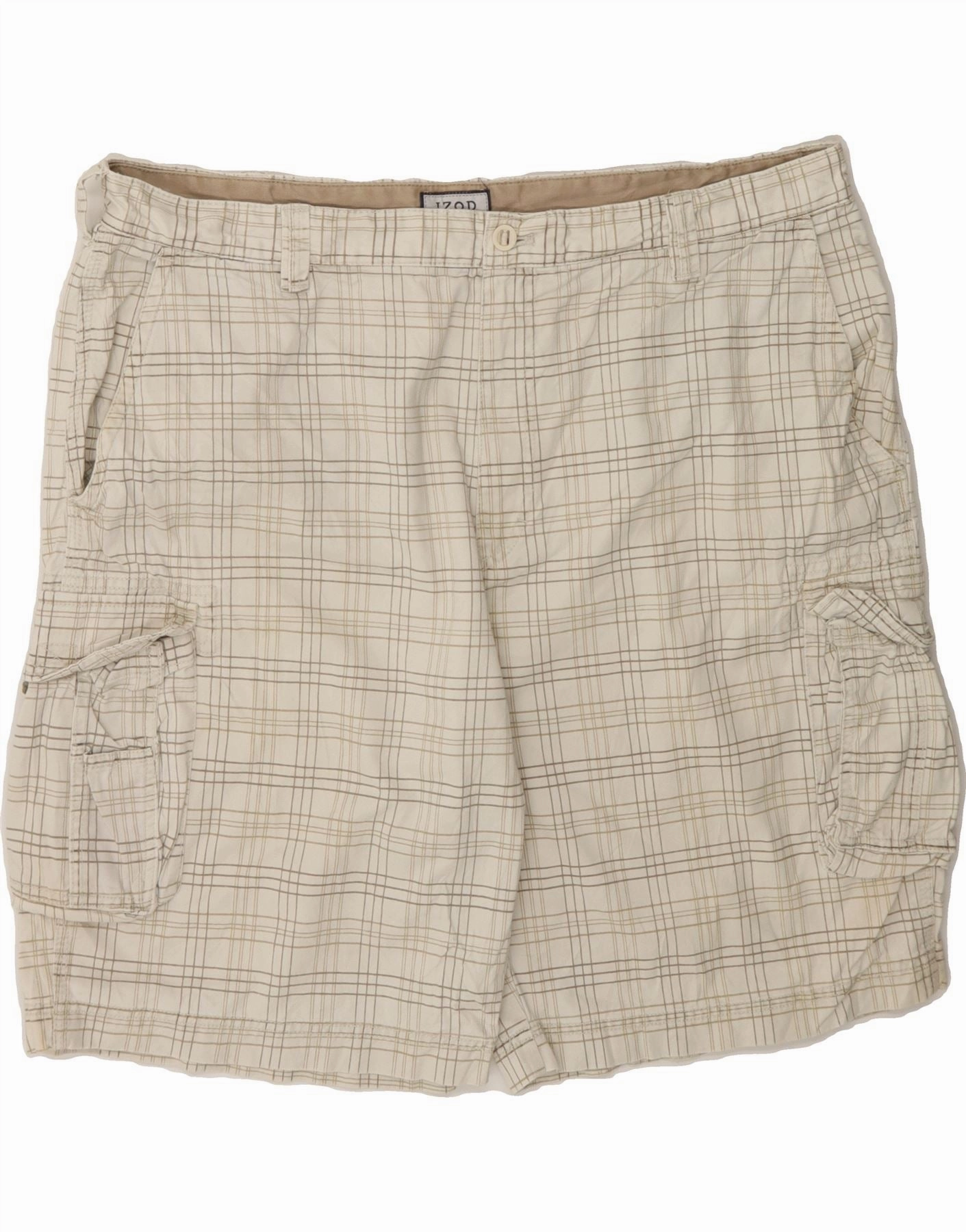 Warm Vibe IZOD Mens Cargo Shorts W42 2XL Grey Check Cotton