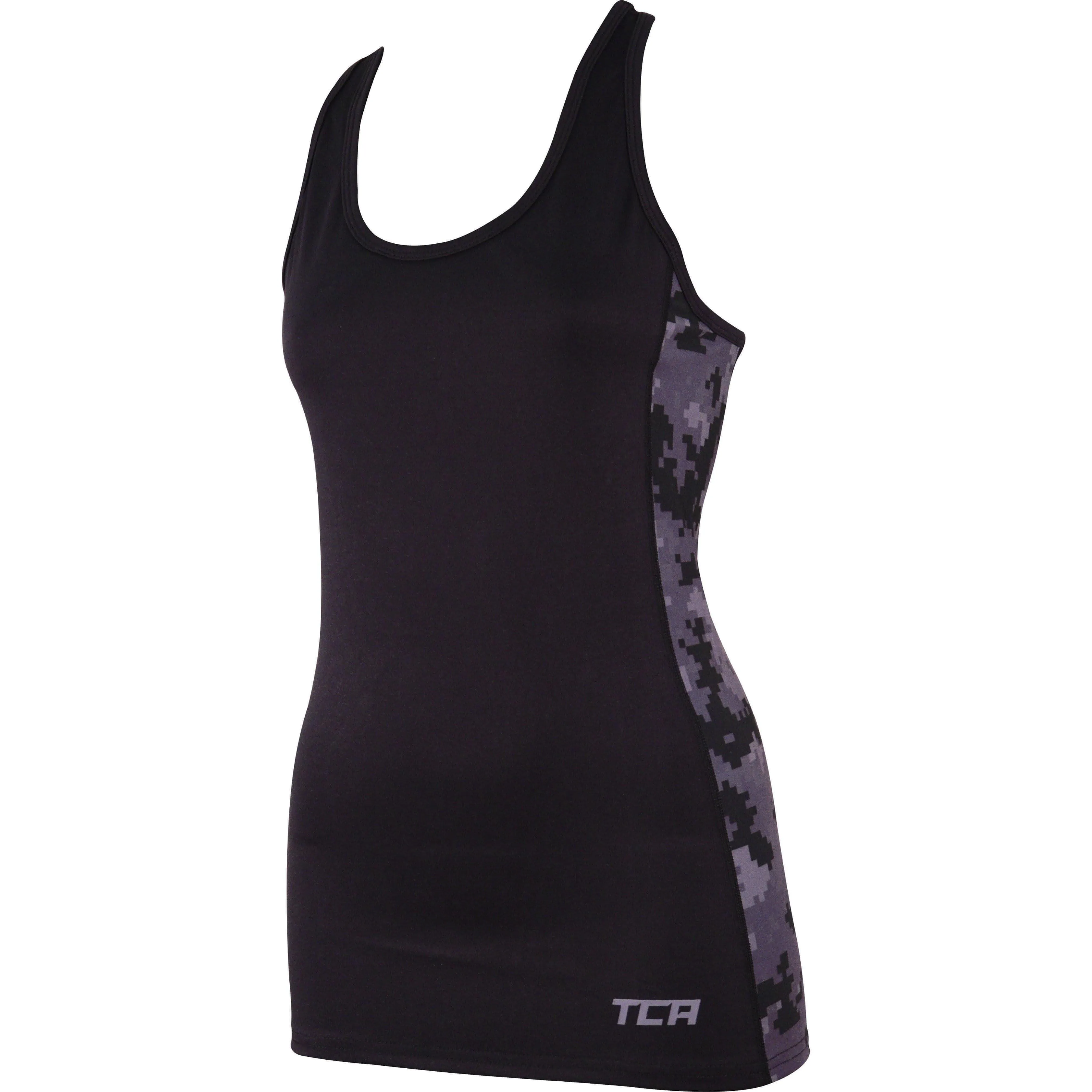 TCA Camo Print Womens Running Vest Tank Top - Black UV Protection Outdoor Sports